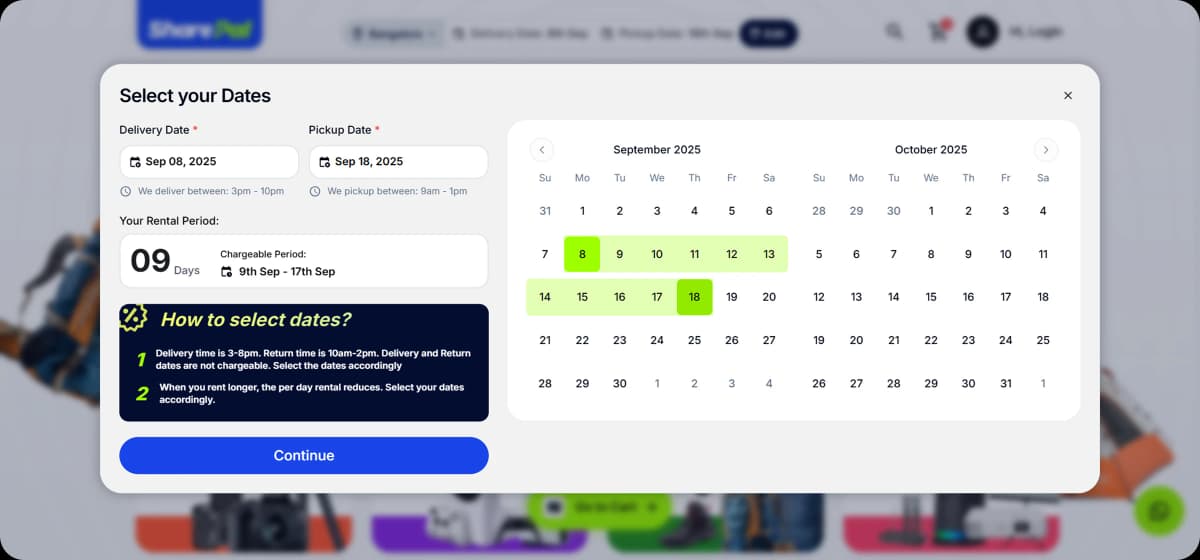 Select Delivery & Return Date